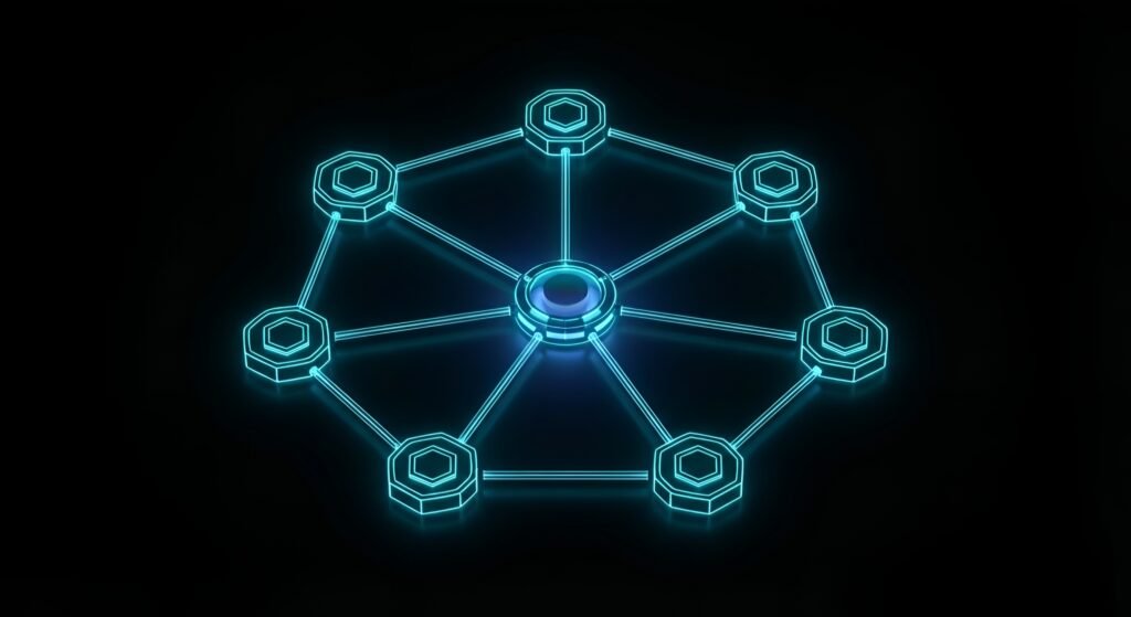 Réseau de 7 nœuds interconnectés représentant les 7 leviers stratégiques du développement commercial.