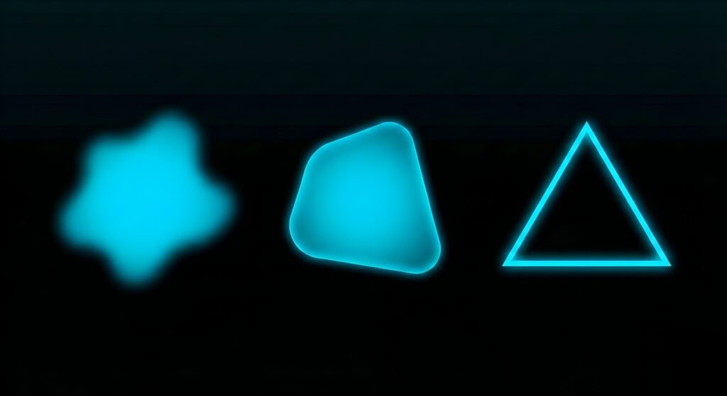 Trois formes passant du flou à une forme nette illustrant la clarification d’une offre et d’un positionnement.